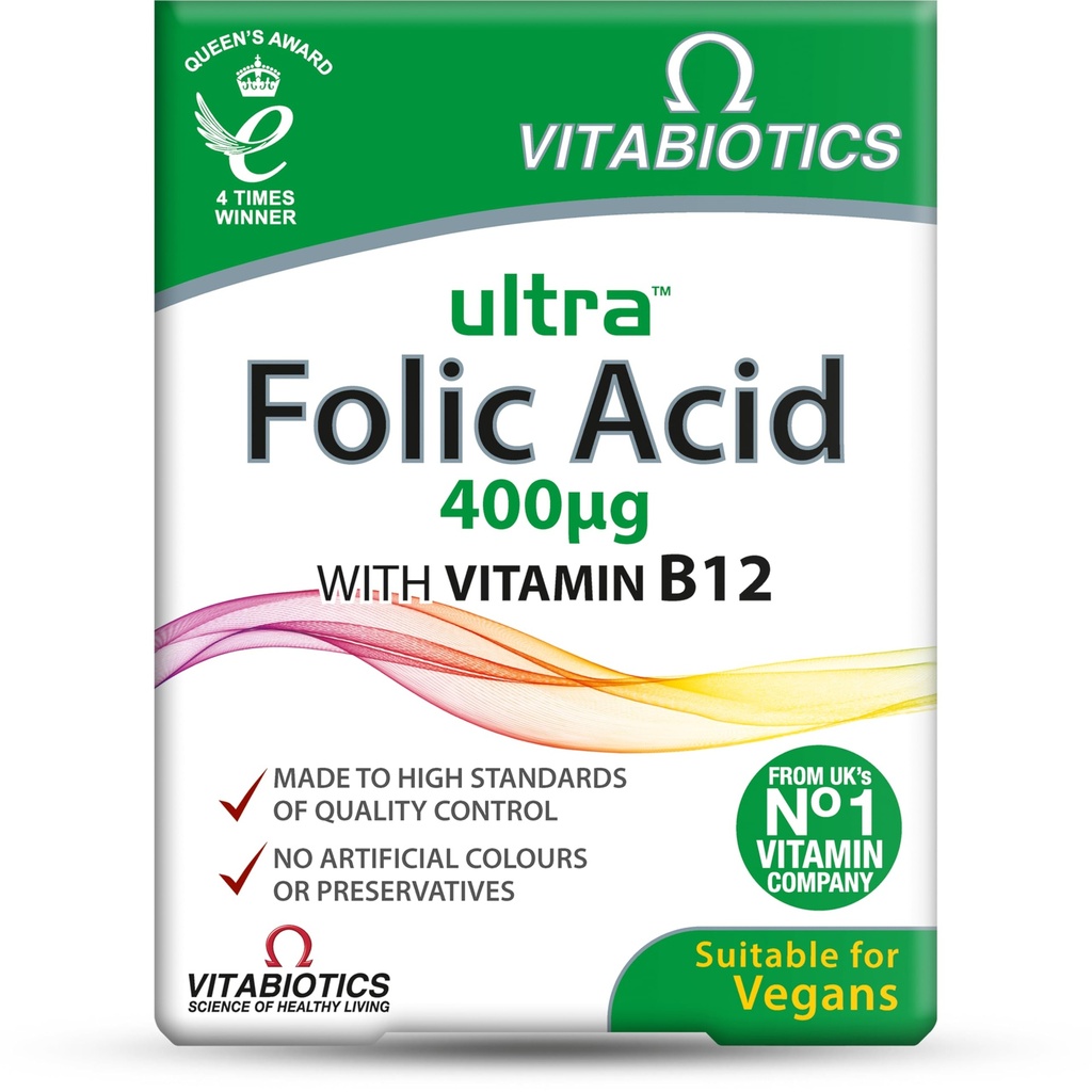 Vitabiotics Ultra Folic Acid 400ug עם ויטמין B12 60 טבליות