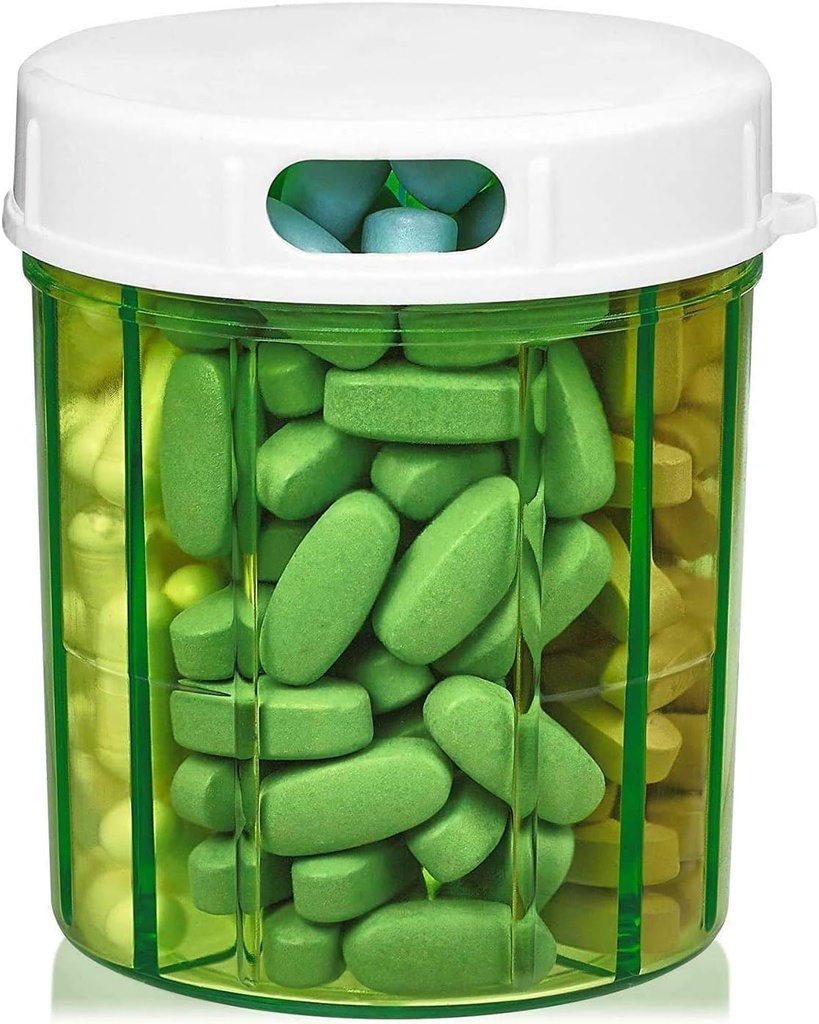 Round Pill Organer Dispenser - Pill Boxes with 4 השוואתיות לתרופות, ויטמינים ותוספים של בקבוק יומי גלולות