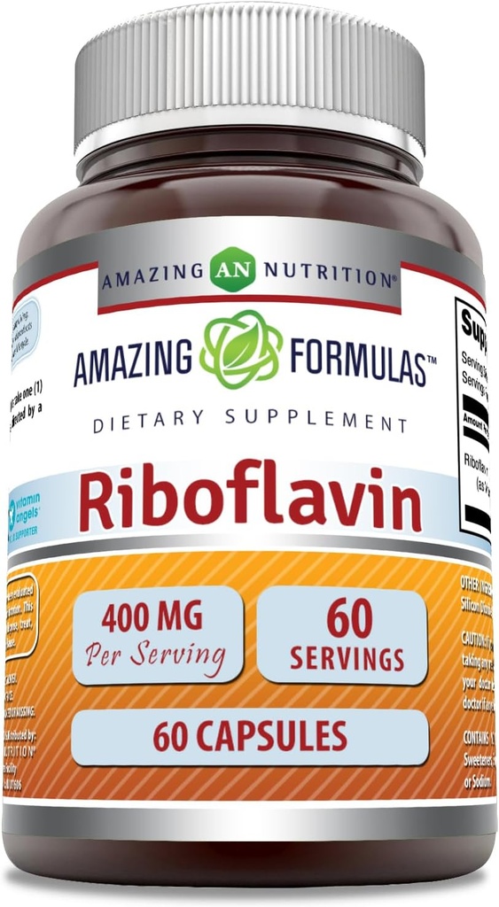 פורמולה מדהימה Riboflavin (Vitamin B2) תוסף | 400 מ"ג ל- 60 קפסולות | Non-GMO | Gluten-Free | Made in USA