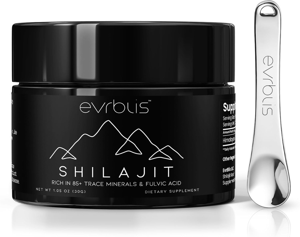Pure ההימלאיה האורגנית Shilajit Resin, מקס פוטנס גולד כיתה שילאג'יט תוסף עבור גברים ונשים אנרגיה טבעית Boost & Immune תמיכה עם 85+ Trace מינרלים & Fulvic Acid (30 גרמות, 60 משרת).