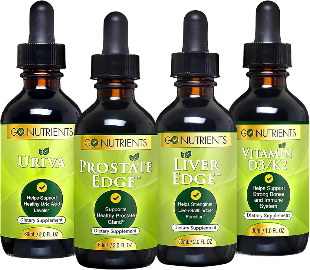 Go Foodsents Health Bundle - ויטמין D3/K2, Liver Edge, Prostate Edge, Uriva - תמיכה מקיפה עבור העצם, Liver, Prostate ו- Uric Acid Health - Boosts Energy, Vitality, ו- Body Defense