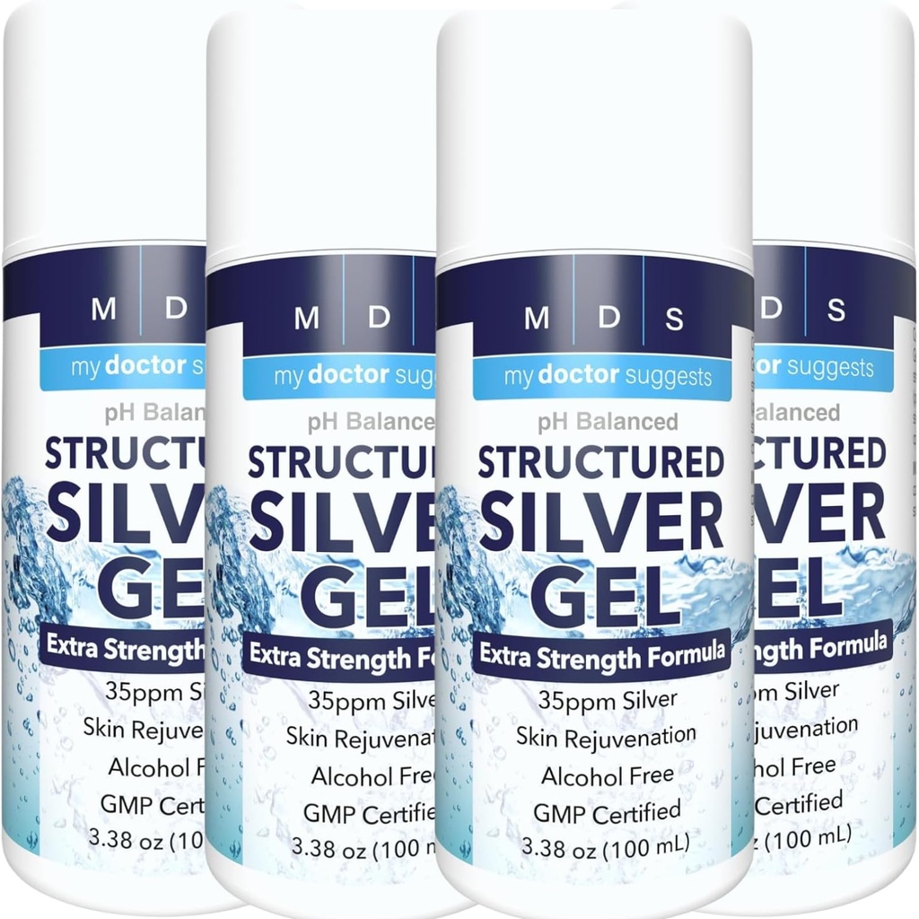Colloidal Silver Gel תוספת כוח - 35ppm מופעל קולאידאל Silver Gel עבור כוח מקסימלי - Made in USA - Structured Formula in a Convenient 4 Pack