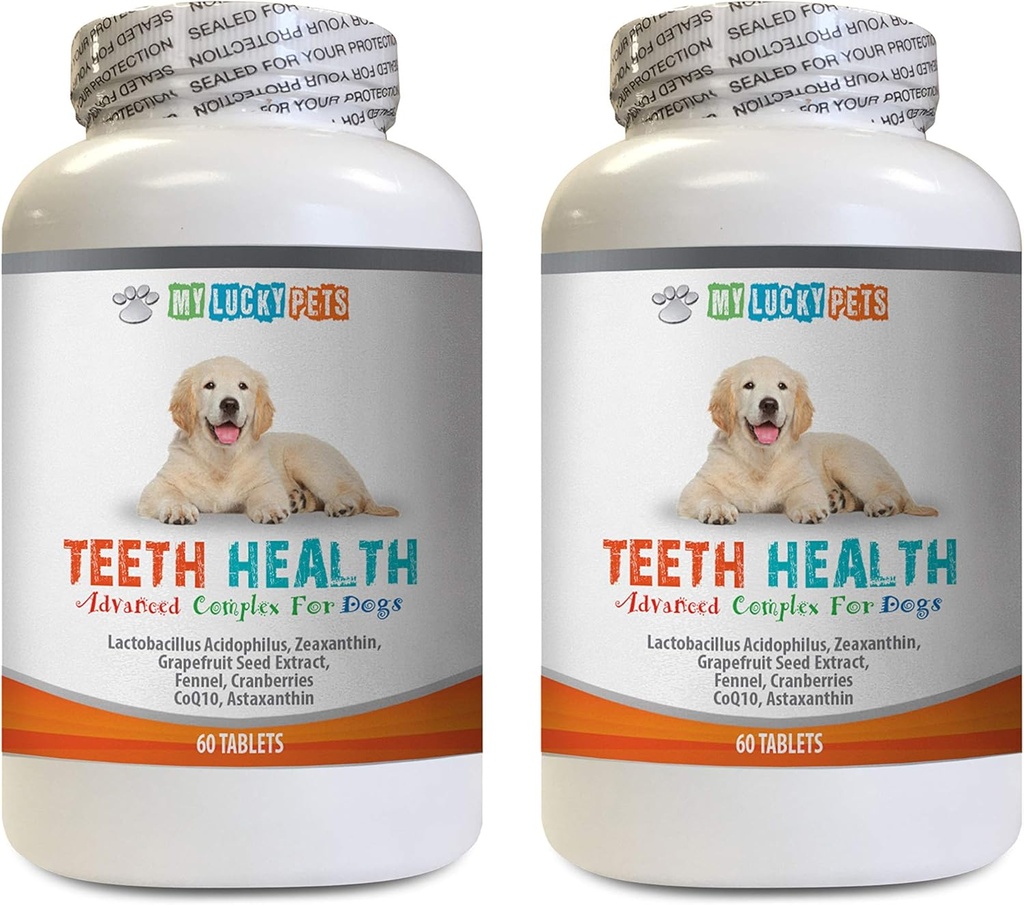 כלבי נשימה - בריאות שיניים מתקדמת לכלבים - Fights Bad Breath - Best Looking Gums and Dental - ויטמין C for Dogs Pills - 120 טבליות (2 בקבוקים)