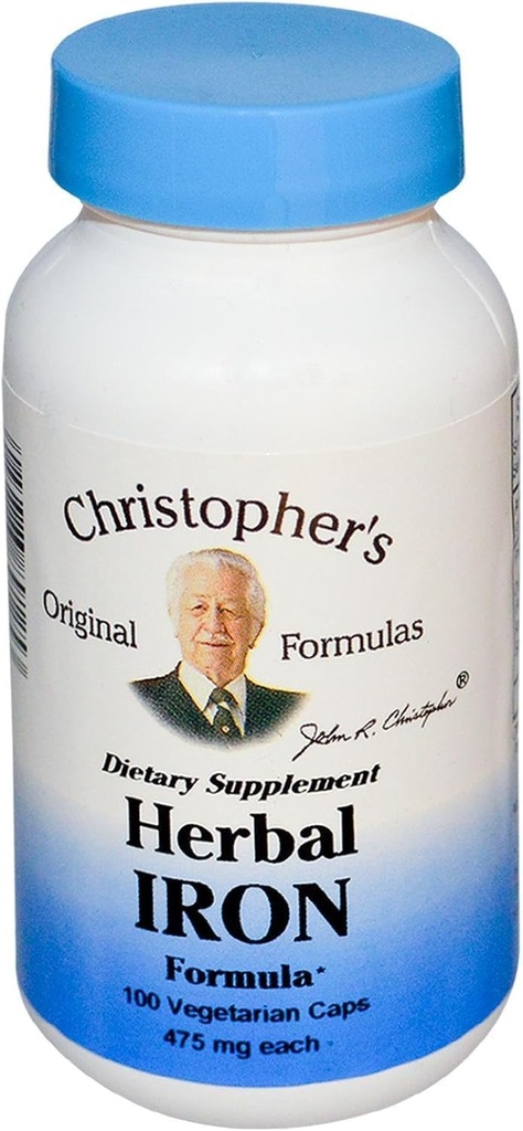 הנוסחה המקורית של כריסטופר Herbal Iron Formula, Natural Iron Support, 450 מ"ג, 100 קפסולות צמחוניות