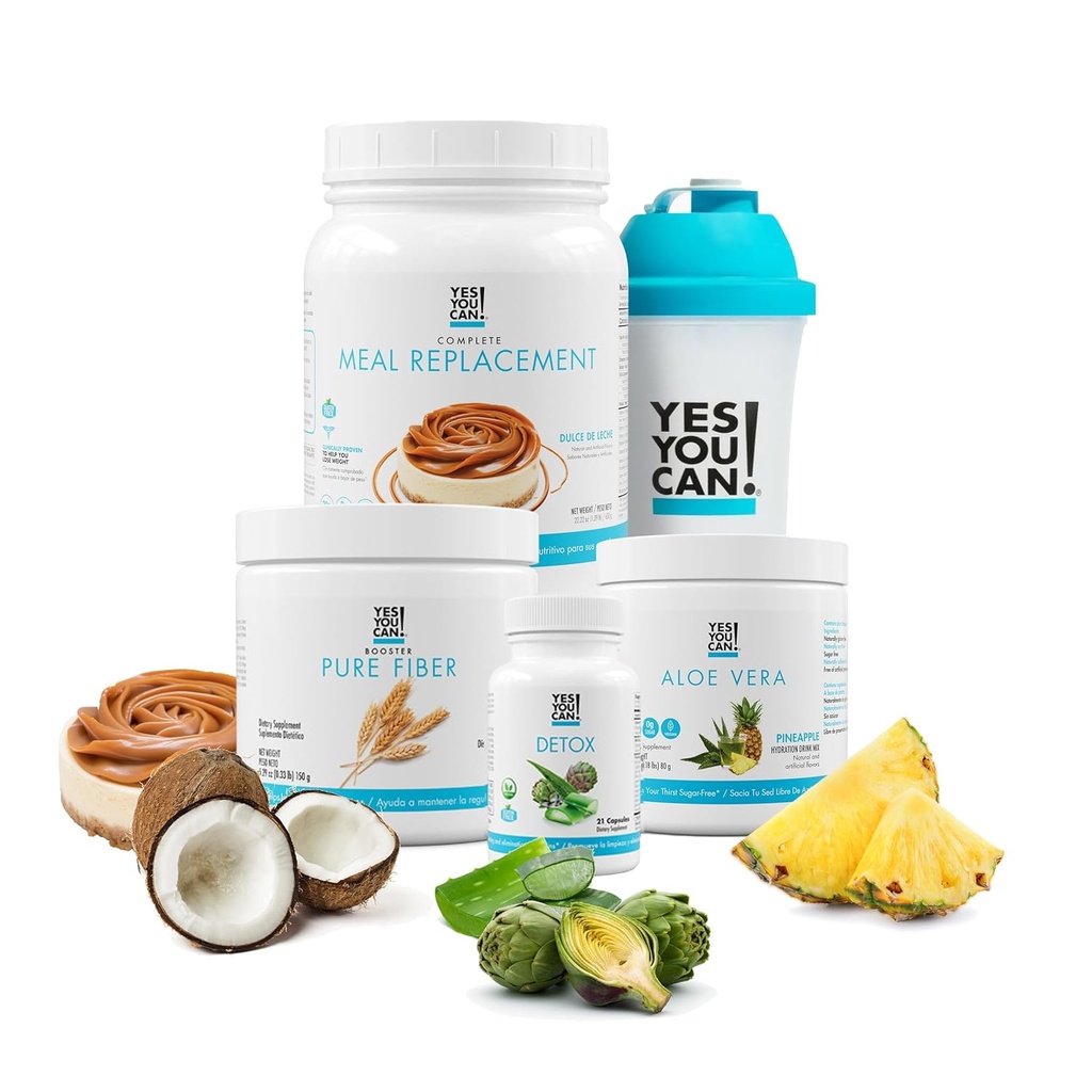 Yes You Can! Detox Plus Kit, Daily Cleanse Pure Fiber Meal Replacement, Drink Mix, Shake Booster & Supplement, Body Cleanse Kit for Women, Daily Cleanse - Dulce de Leche, Aloe Vera Peach Lemonade