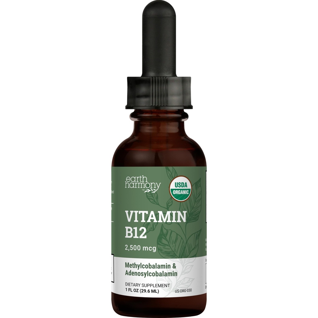 ויטמין אורגני ויטמין B12 תוסף נוזלי sublingual - 2500mcg Methylcobalamin טיפות עבור אנרגיה טבעית, Metabolism בריאות מערכת תמיכה - 1 Fl Oz
