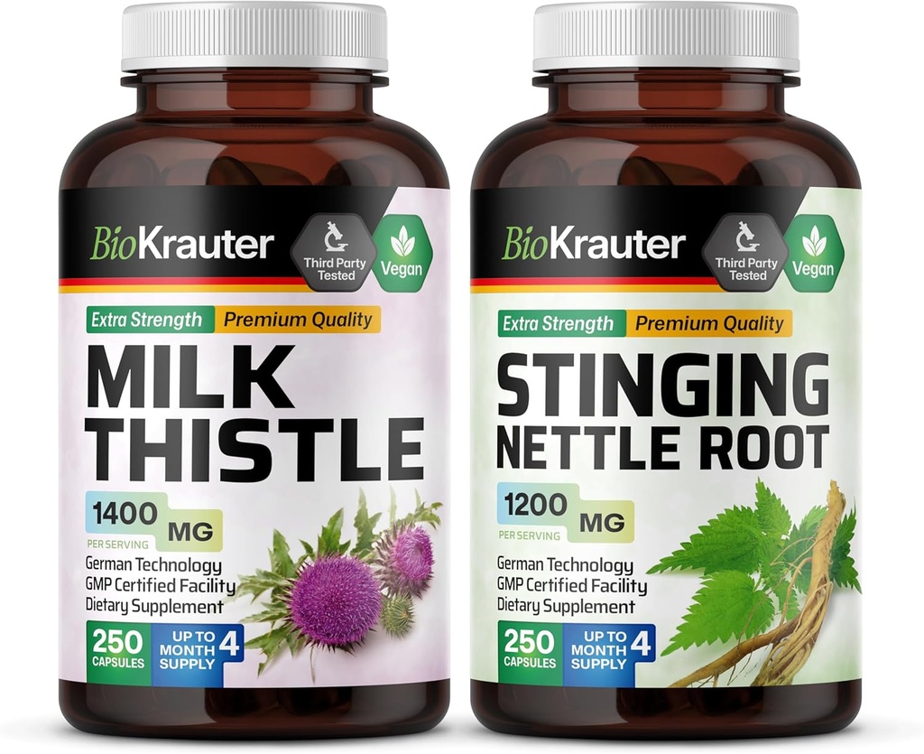 BIO KRAUTER Milk Thistle 250 קפסולות & Sting Nettle 250 קפסולות