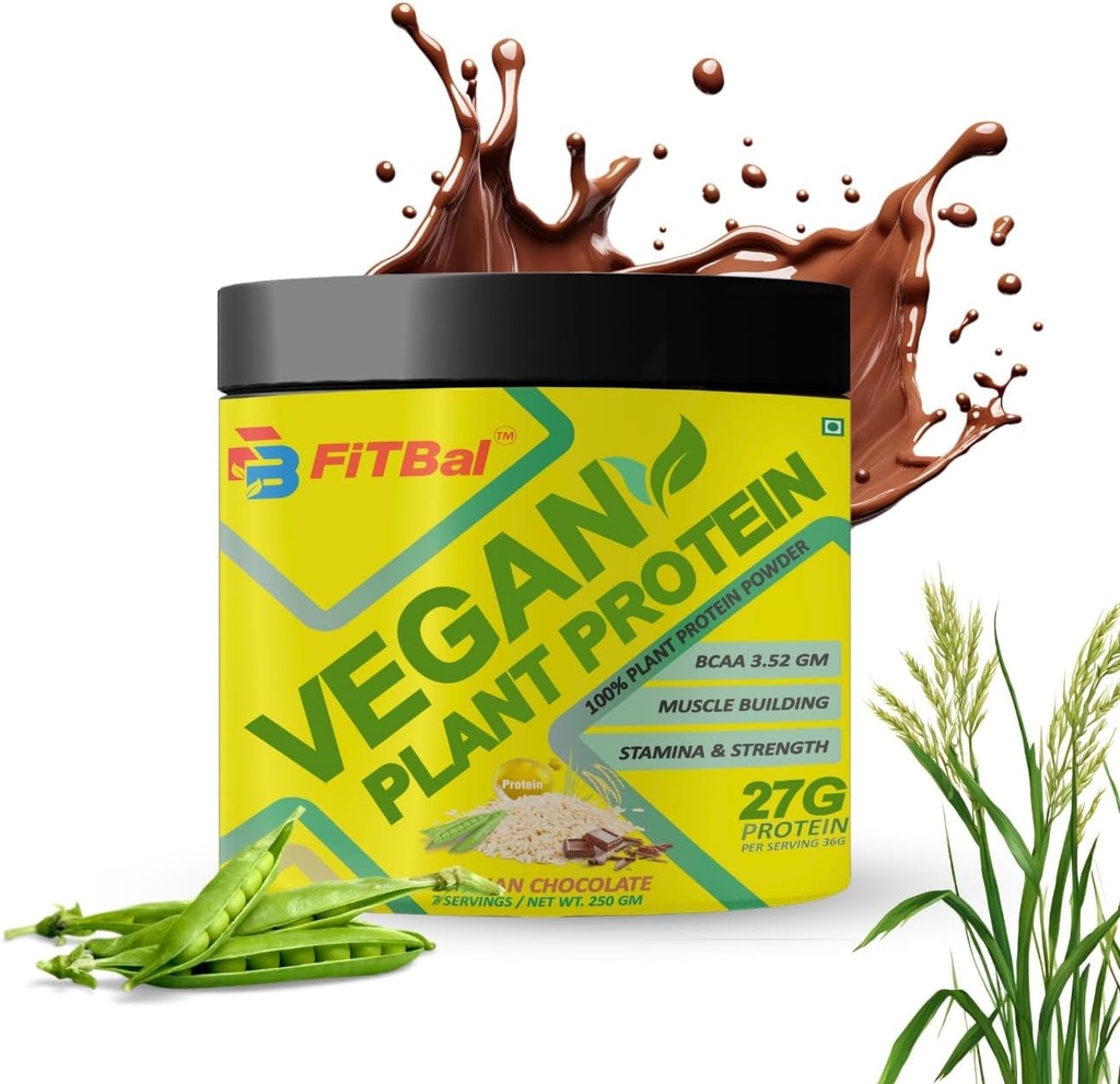 אבקת חלבון צמחי טבעוני Pea, Brown Rice חלבון 250 גרם (7 משרתים) לשרת Quantity-36 G 27 G חלבון Per המשרת, Glutamine - 4.35gm BCAA-3.53GMGM