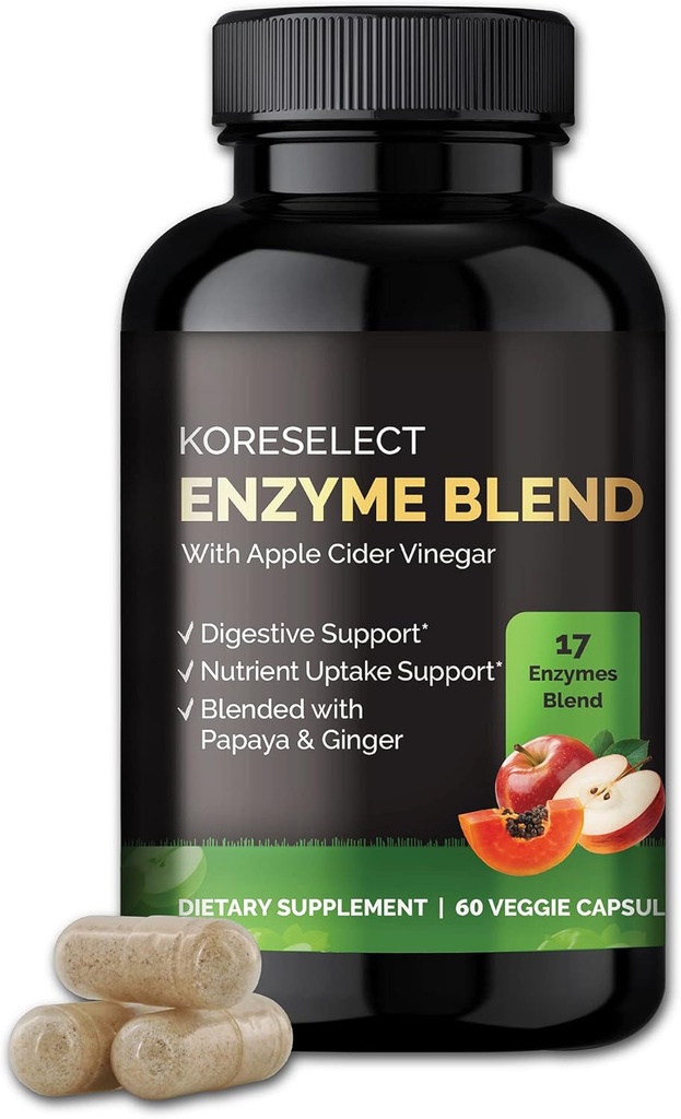 17 Enzyme Band for Digestive Gut Health Support Supplement, Immune Support, Bloating & Gas Relief, Acent Absorption, עם Apple Cider Vinegar, ג'ינג'ר, Papaya - 60 קפסולות