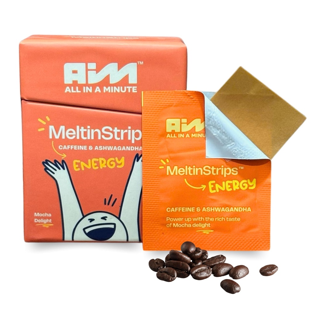 MeltinStripsTM Energy Strips with 40mg Caffeine, 20mg Ashwagandha & ויטמין B12 | אנרגיה מיידית & Focus Without Jitters or Crash | Works Faster Than Coffee