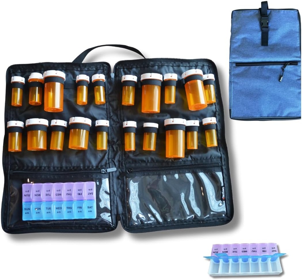Travel Medicine Bag – Medicine Travel Bag &ארגן – Secure Bag for Medicine Travel with Lockable Zippers - Fit Medicine Storage Bag for Prescriptions, Pills, and Medical Supplies, Blue Blue Blue