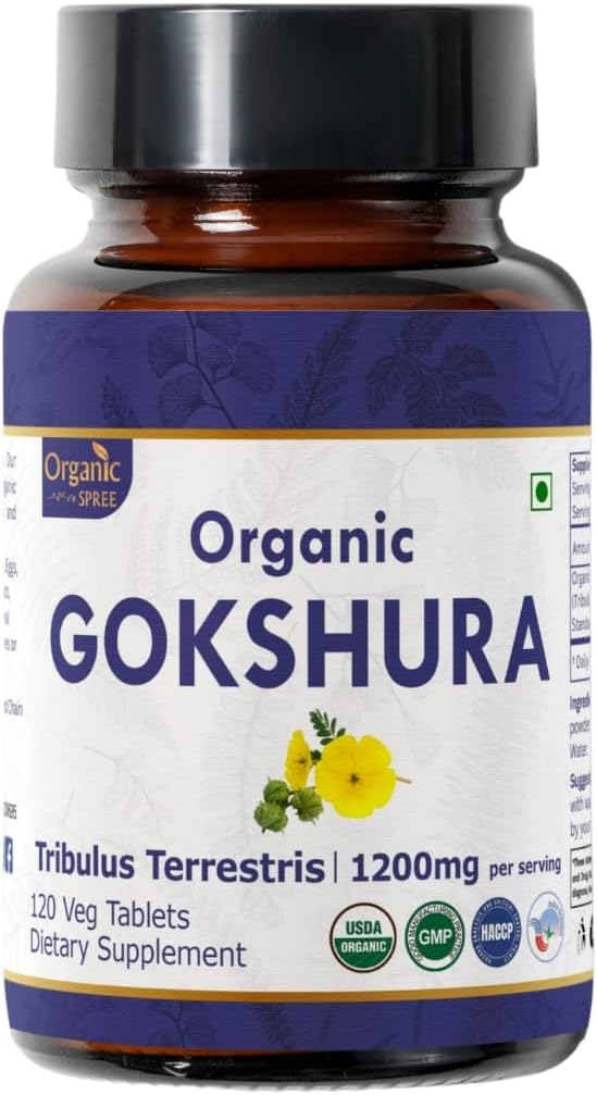 Gokshura 120 טבליות | Tribulus Terrestris (Gokshura) | USDA אורגני מוסמך תומך אי-אמון וכוח | אורגני וטבע 120tab