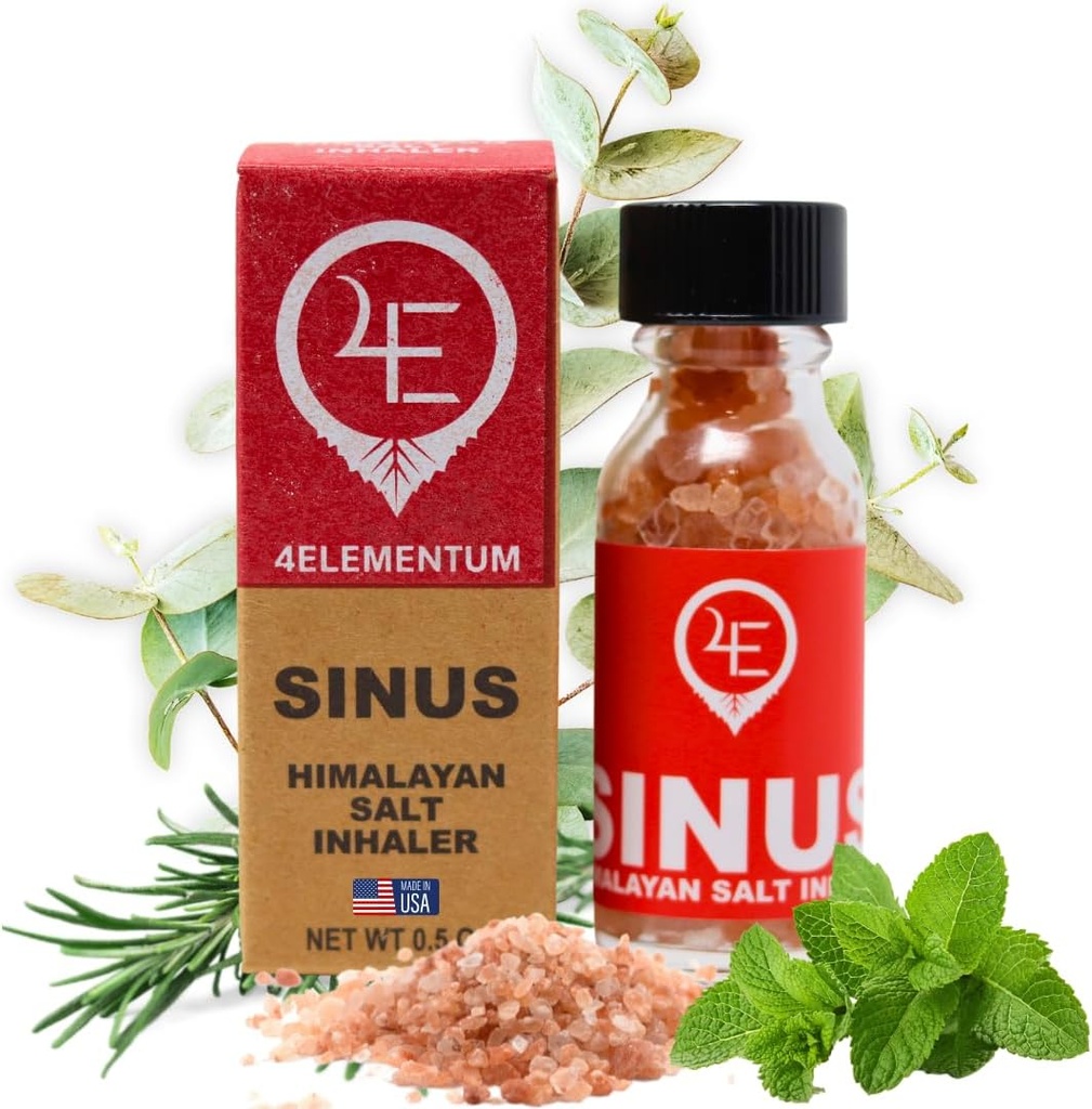 4Elementum Sinus ההימלאיה מלח Inhaler - Infused with Natural Eucalyptus, Peppermint and Rosemary - תומך הקלה מן האלררגיות, הקרעים והקהילה
