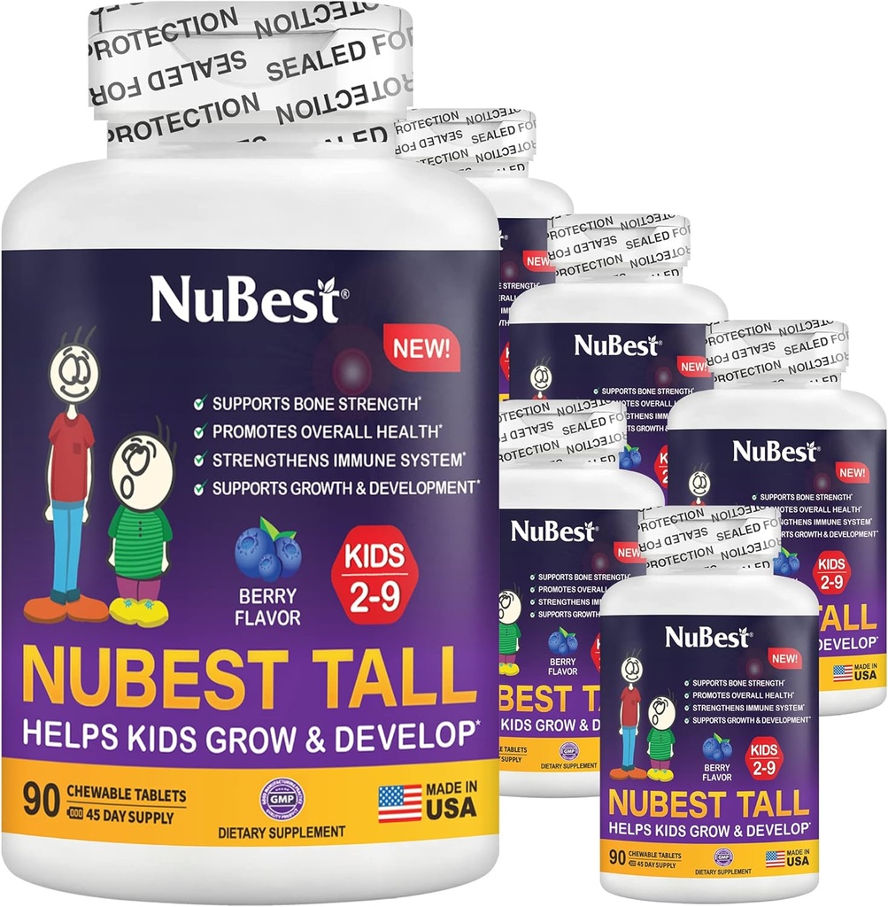 Nu Best Tall Kids - טוילרים ויטמינים ותינוקות לילדים בגיל 2 עד 9 - תמיכה בעצמות העצם, בריאות כללית ותחמושת - Animal Shapes - 540 Chewable Brad Tablets