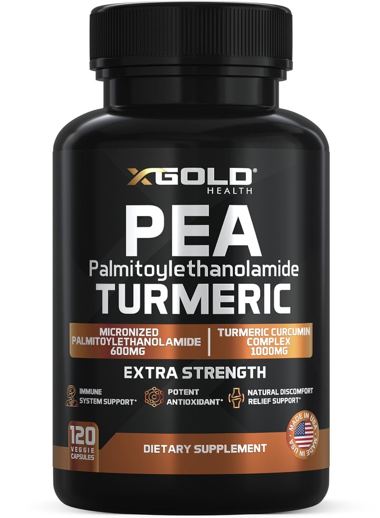 Pea Palmitothanolamide + Turmeric Curcumin Complex - 1600 מ"ג מיקרונואידים 99% ו- 95% Curcuminoids - תמיכה משותפת בפוטנציה גבוהה, ניידות ונוחות - מיוצר בארה"ב
