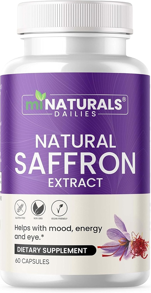 תוספי מזון טבעיים Saffron - Pure Premium Extracts - Mood Support - Eye Support - Energy - Made in USA - 88.50 מ"ג - 60 גלולות - אופטימיזציה - Pastillas de Azafran