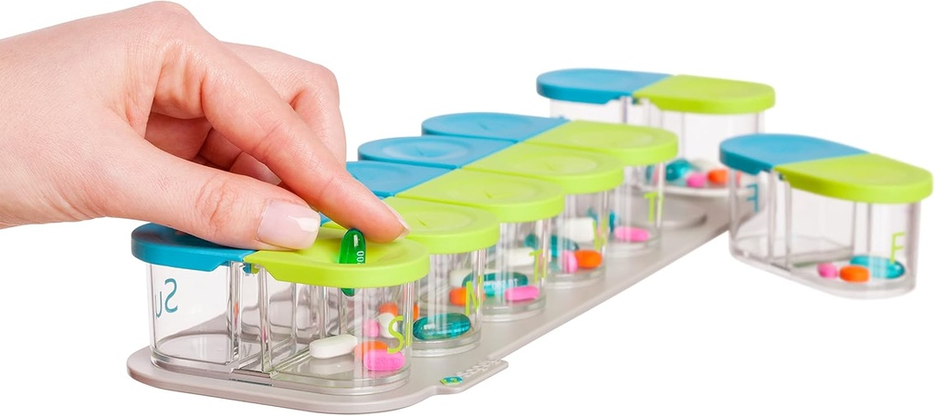 חכם חכם חכם Active Pill Box מארגנת - AM /PM Pill Planner עם Free App ו- 7 פודקאסטים נשלפים