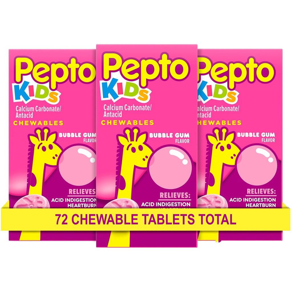 טבליות של פפטו קיד לבבורן, Acid Indigestion, Sour Stomach, Upset Stomach, Bubblegum Flavor, 72 Total (3 Packs of 24)