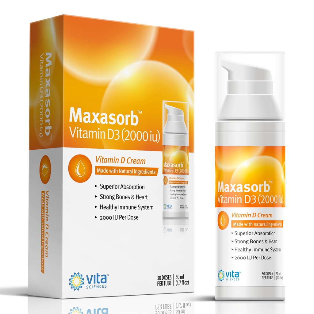 Vita Sciences Vitamin D3 Cream 2000 IU – Topical Vitamin D Cream for Face & Body Psoriasis – Paraben Free, Unscented, Hypoallergenic Skin Moisturizer – Advanced Airless Pump for Maximum Absorption