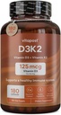 D3K2 | D3 K2 משלב ויטמין K ווויטמין D עם Calcium & BioPerine. D3 ו-K2 תוספי עצמות בריאות, לב ושרירים | 180 קפסולות