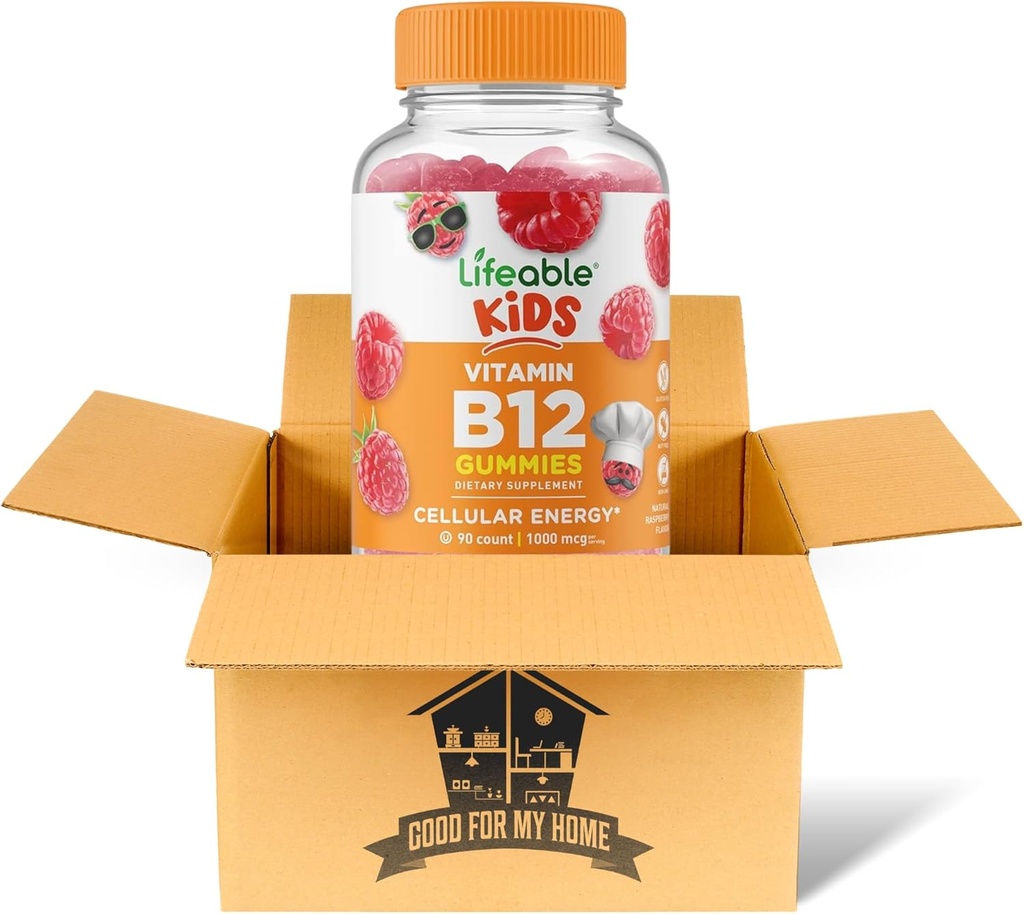 ויטמין B12 Gummies Bundle כולל בקבוק אחד 90 ct Lifeable Kids ויטמין B12. תוספי תזונה, Gluten Free, Non Gmo, ו- Chewable B12 ויטמינים. מגיע עם תיבת הבית שלי!