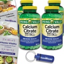 Spring Valley Calcium Citrate Tablets Dietary Supplement 600 מ"ג 300 Ct 4 pk Choice Bundle (1200 Total) + ויטמין Guide & Pill Container (6 פריטים)!