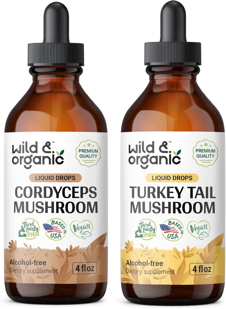 Wild & Organic Cordyceps Tincture 4 fl oz & טורקיה Tail Mushroom Tincture 4