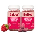 BeLive Elderberry חניכיים עם Zinc ו ויטמין C - Immune Support תוסף עם ויטמין D, A, E, B12 - חניכיים עבור עצמות בריאות ושיניים, טבעוני, Keto & non-GMO - Raspberry Flavor | 2Pack