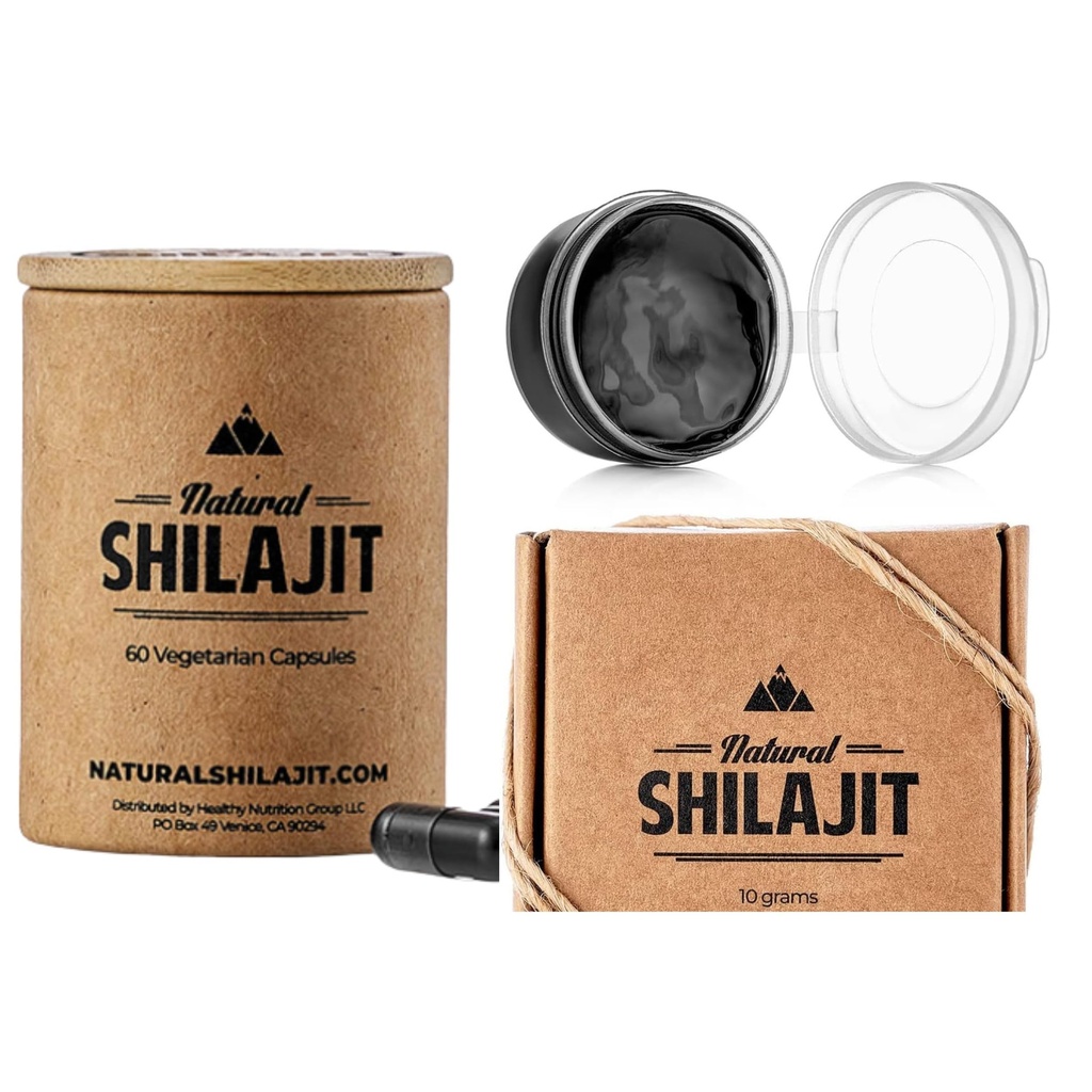 Natural Shilajit Resin - 10 Gram Shilajit תוספת עם Fulvic Acid & Trace מינרלים, צמחי מבוסס חומרים מזינים & NATURAL SHILAJIT קפסולות (1-2 חודשים אספקה) - 60 - תוסף Shilajit תוסף Shilajit