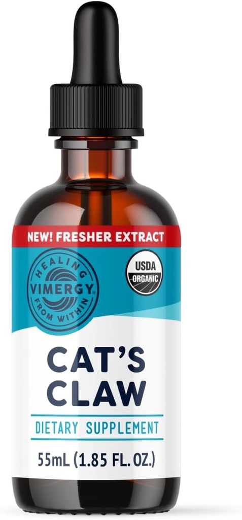Vimergy Organic Cat's Claw נוזלי - מספק תמיכה אנטי-חמצן* - יתרונות מערכת החיסון* - אורגני, טבעוני, Gluten-Free, non-GMO - 30 משרתים (55 מ"ל)