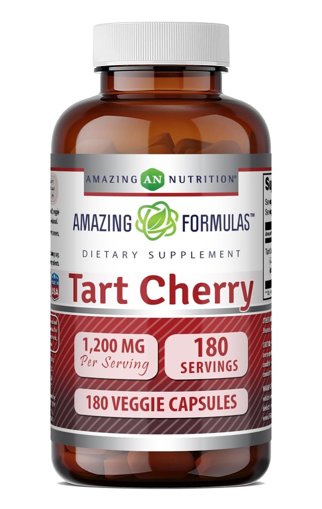פורמולות מדהימות Tart Cherry 1200 MgPer לשרת | 180 ווג'י קפסולות תוספי | Non-GMO | Gluten Free | Made in USA