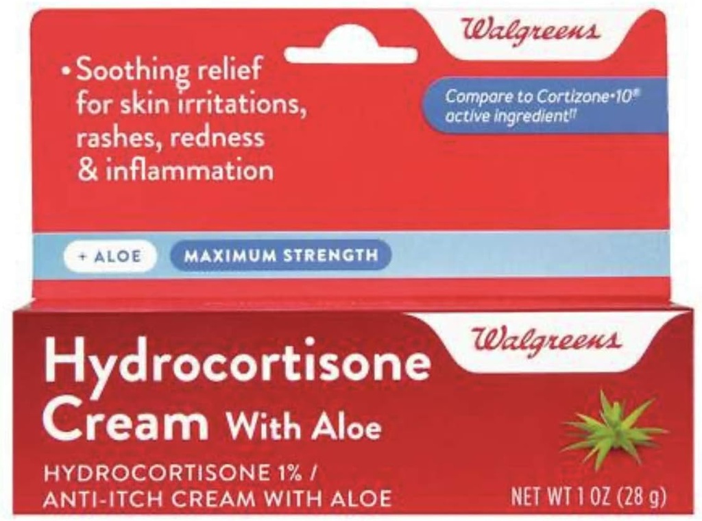 Walgreens Hydrocortisone עם Aloe Cream 1% כוח מקסים