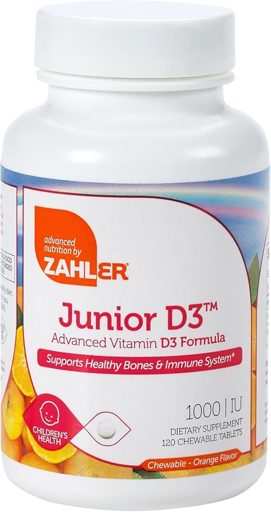 Zahler Junior D3 Chewable 1000IU, ילדים ויטמין D, ויטמין גדול Tasting Chewable ויטמין D לילדים, ויטמין D3 1000 IU לילדים, Certified כשר, 240 טבליות Chewable