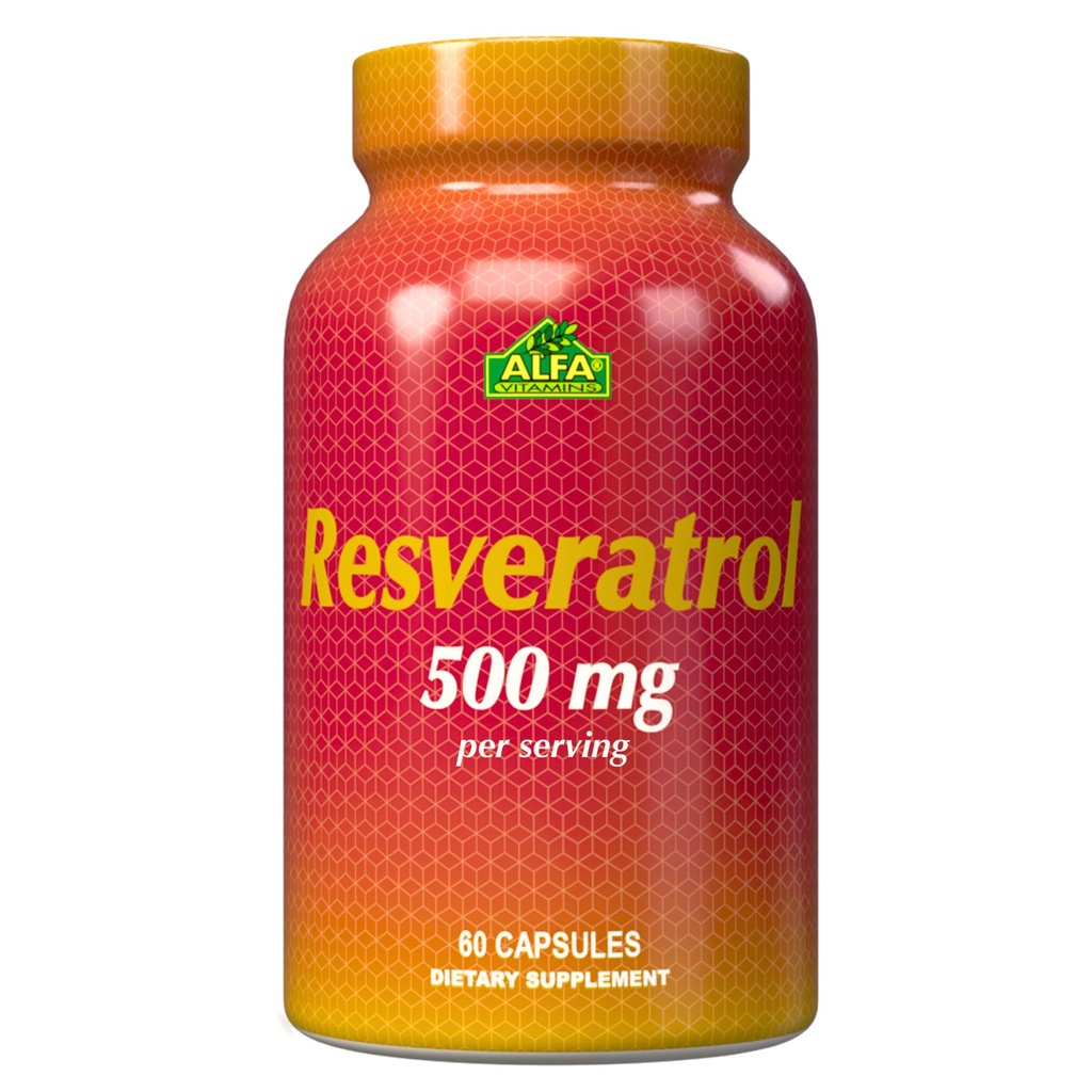 Resveratrol 1000 מ"ג על ידי ויטמין אלפא - אנטי חמצון חזק, עוזר למנוע נזק תאים - תמיכה בתפקוד המוח, בריאות קרדיווסקולרי, מטאבוליזם, אפקטים אנטי-אייגנציה - 60 קפסולות