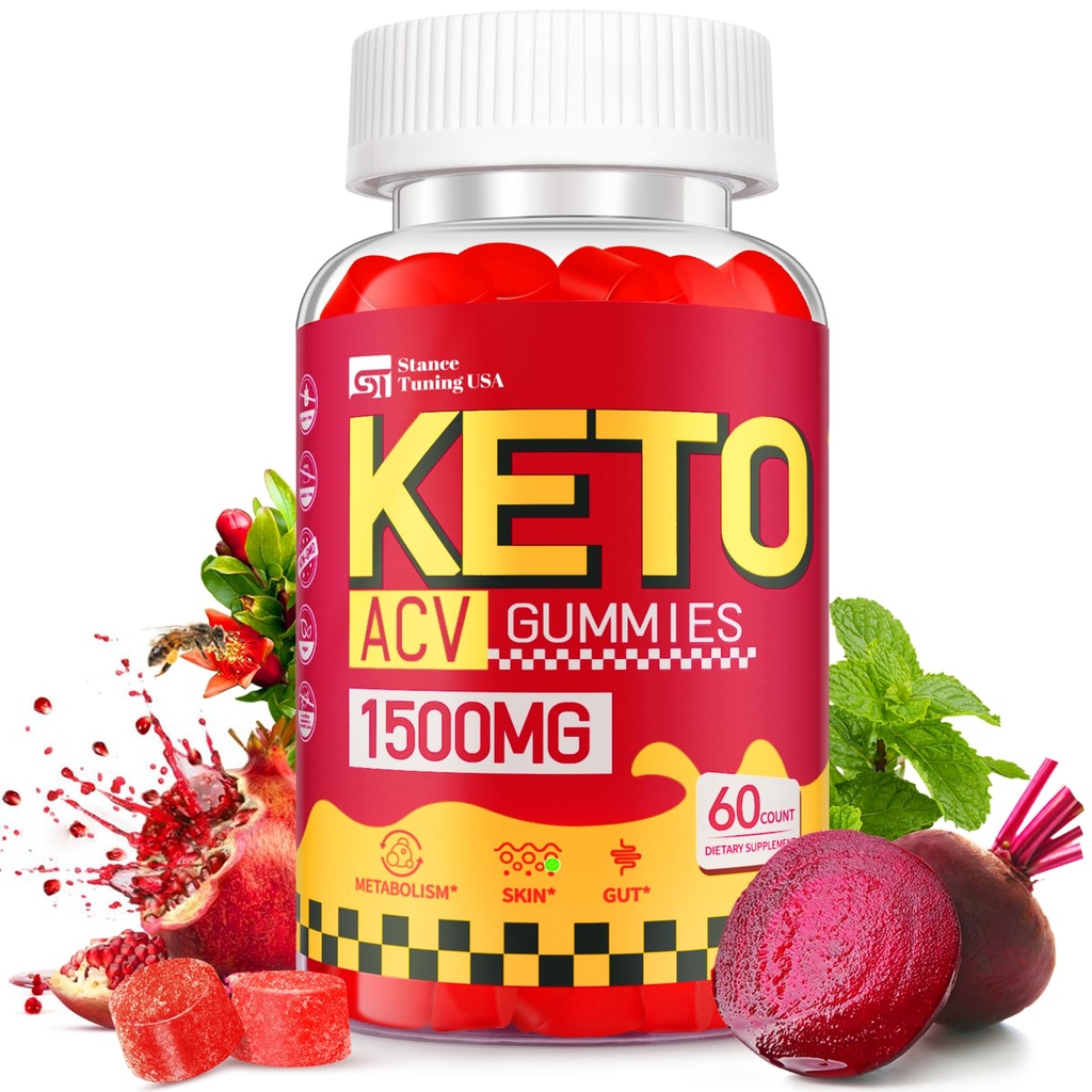 Keto ACV Gummies for Weight Loss - Delicious 1500MG Apple Cider Vinegar with Mother, Probiotics, ויטמין B6 & B12 - סוכר חינם, טבעונית ו- non-GMO - תמיכה בבריאות Gut, Metabolism & Fat Burn עבור נשים