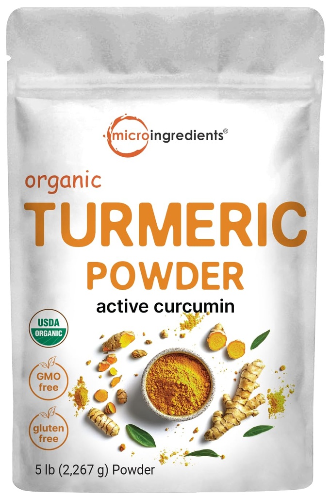 אבקת Turmeric אורגנית, 5 פאונדים | Rich in Active Curcumin | Pure Turmeric Supplement | תמיכה אנטי-חמצן לבריאות משותפת & Immune
