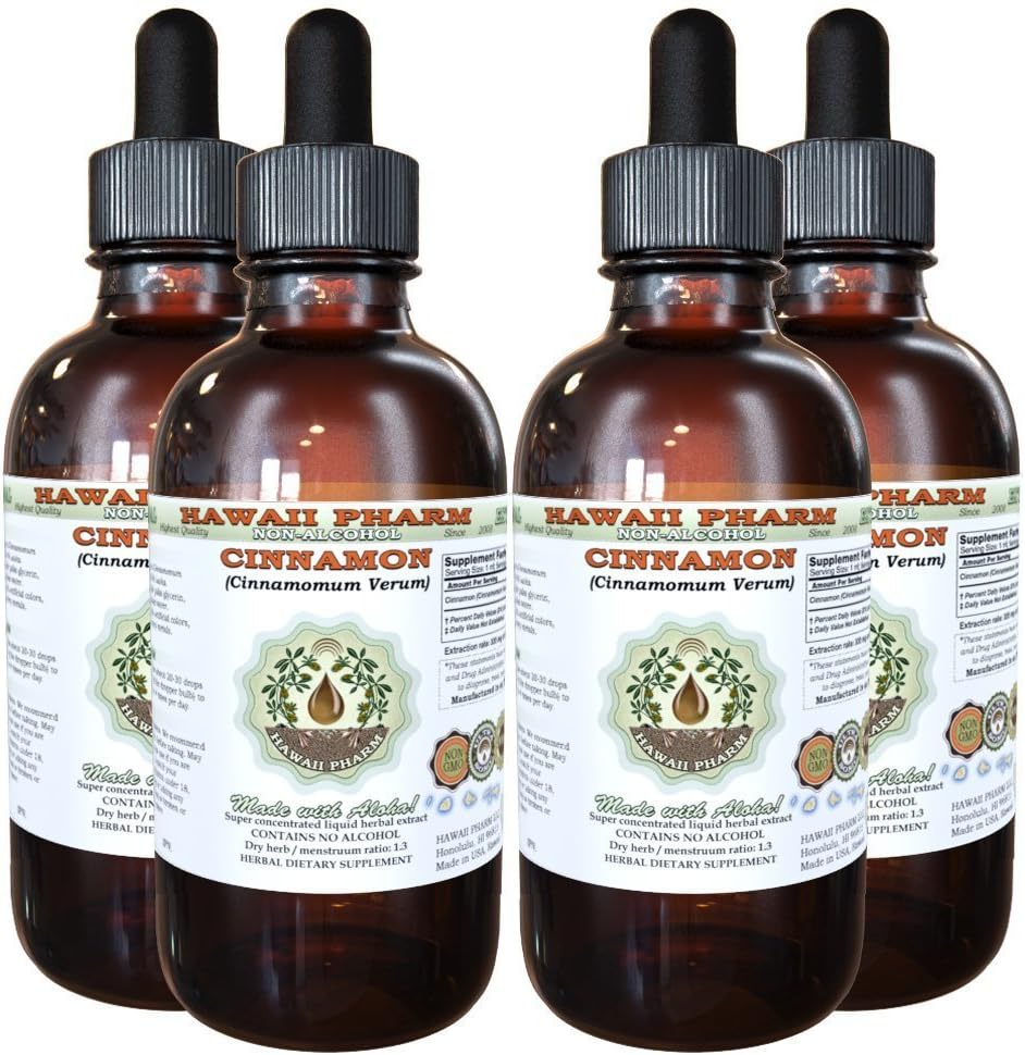 Cinnamon אלכוהול חינם לחלץ, Cinnamon (Cinnamomum Verum) Dried Bark Glycerite הוואי Pharm טבעי צמחי 4x4 oz