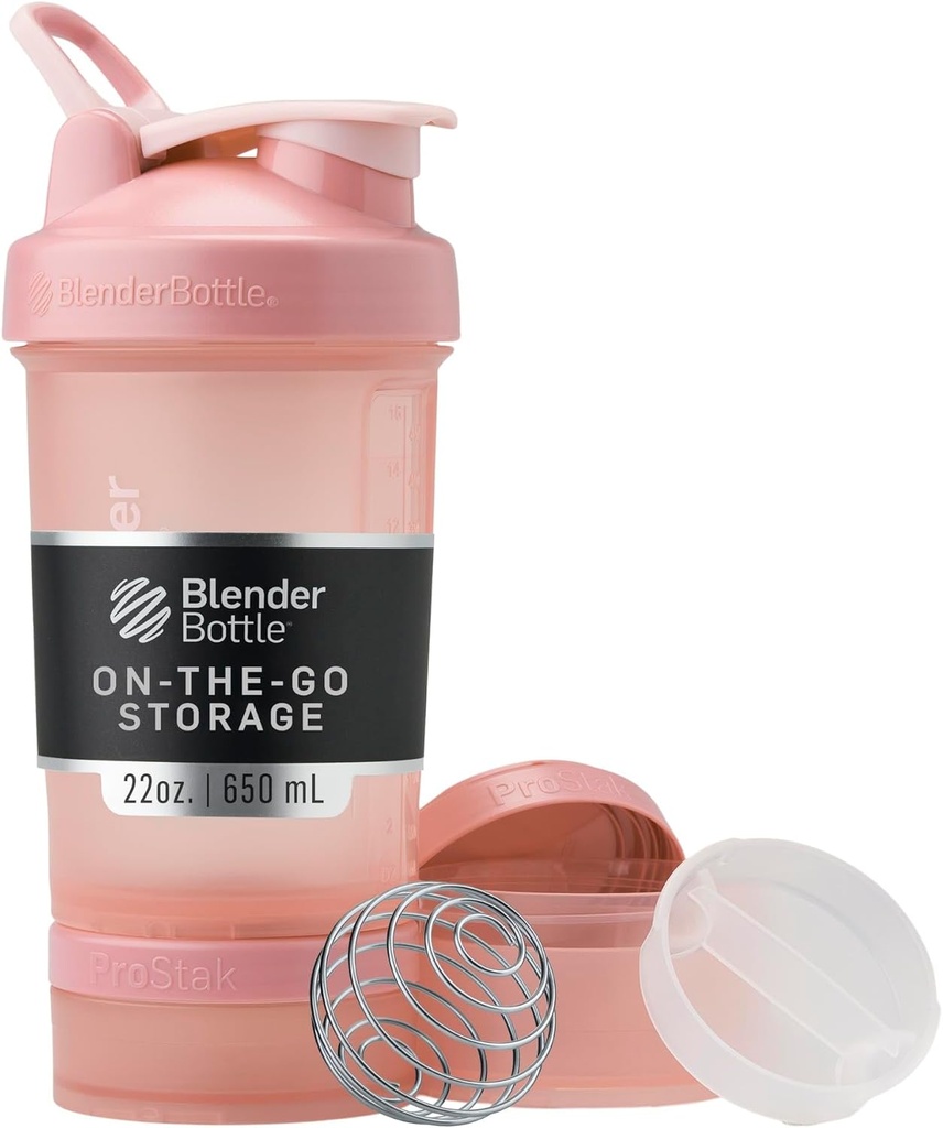 BelerBottle Shaker בקבוק עם גלולות מארגנת ואחסון עבור אבקת חלבון, מערכת V2 ProStak קלאסי, 22-Ounce, Rose Pink