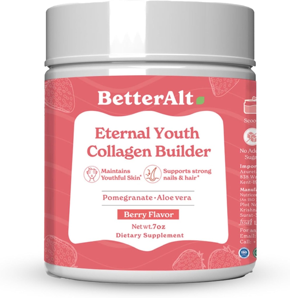 Better Alt Eternal Youth Collagen Builder (Berry Flavor) 200g עבור Radiant, Youthful & Glowing Skin , Helps Boost Collagen & מספק תמיכה אנטי-oxidant