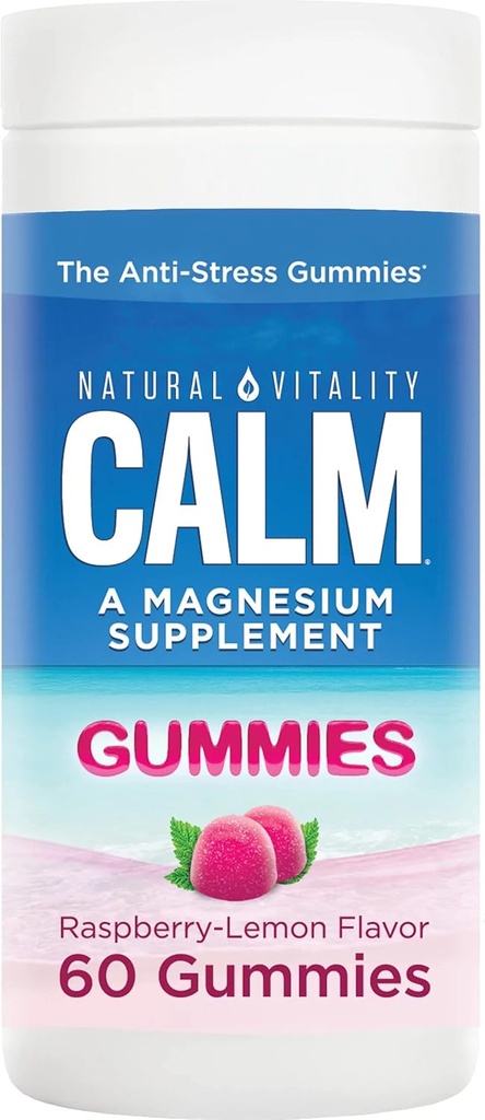 ג'יג'י Calm Gummies, Magnesium תוסף, Raspberry-Lemon Flavor, Convenient, Delicious Gummies: Natural Vitality Calm Gummies for Adults Have Great-Tasting Raspberry-Lemon Flavor 60 חניכיים