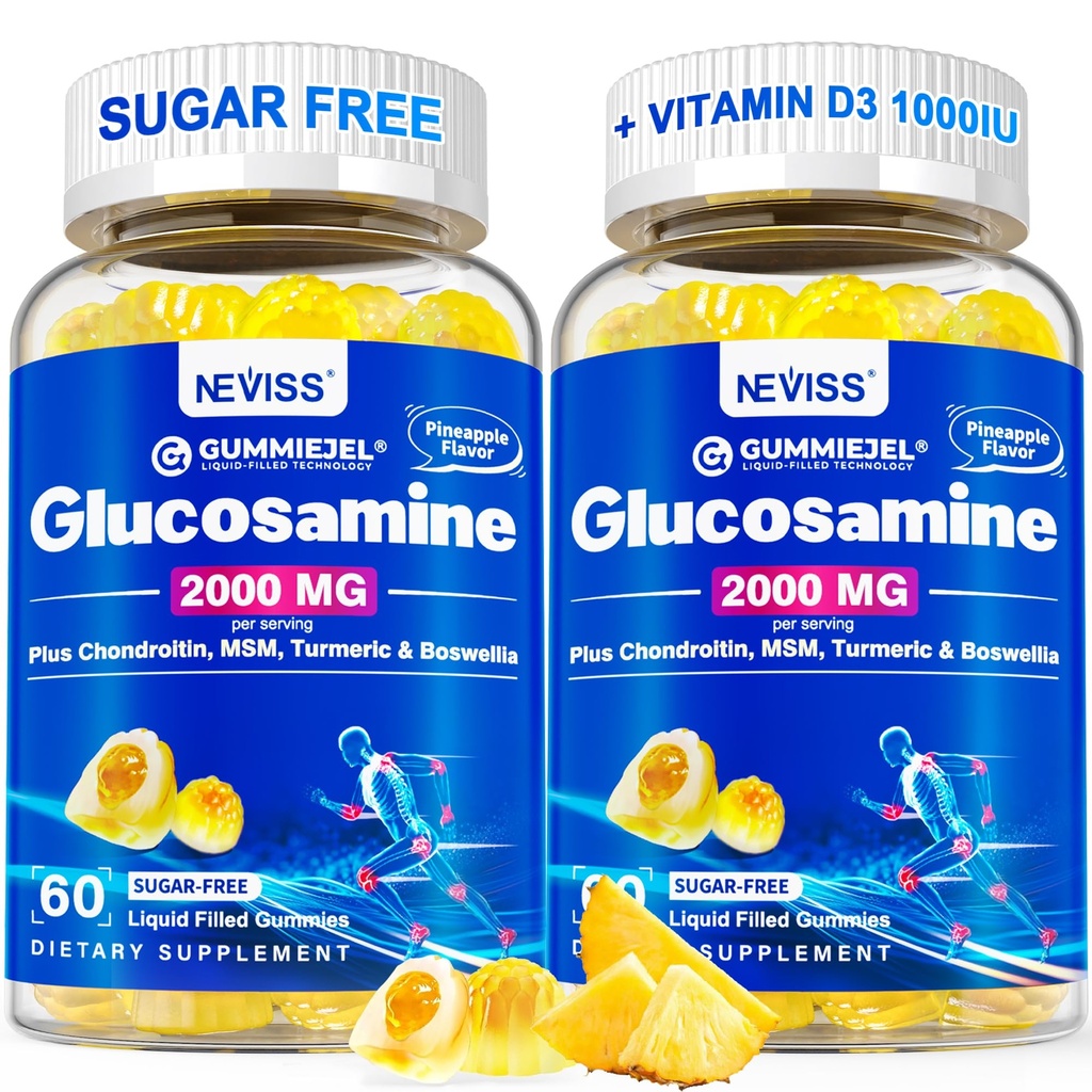 סוכר חינם Glucosamine מלא חניכיים - Glucosamine תוספת פלוס Chondroitin, MSM, Turmeric, Boswellia, Hyaluronic Acid, ויטמין D3 & Zinc, 120 חניכיים, 60 משרתות, 60 לשרתים, 60 לשרתים.