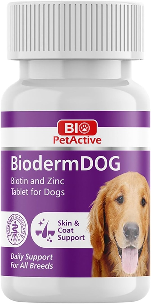 Bio Pet Active BiodermDOG 0.5 Zinc ו- Biotin Tablet לכלבים, מערכת החיסון, העור, קואט וניק תמיכה לכלבים, 1.32 oz, 75 טבליות Chewable