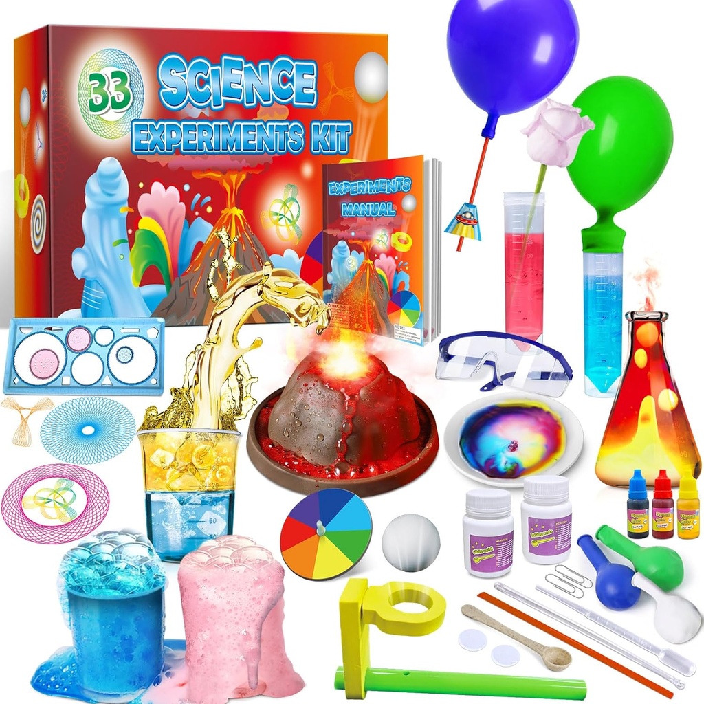 UNGLINGA 33 ניסויים מדע Kit for Kids, Science Project STEM Toyss for Boys Girls Girls Learning Chemistry Set, Volcano Erupting, Scientis Kit