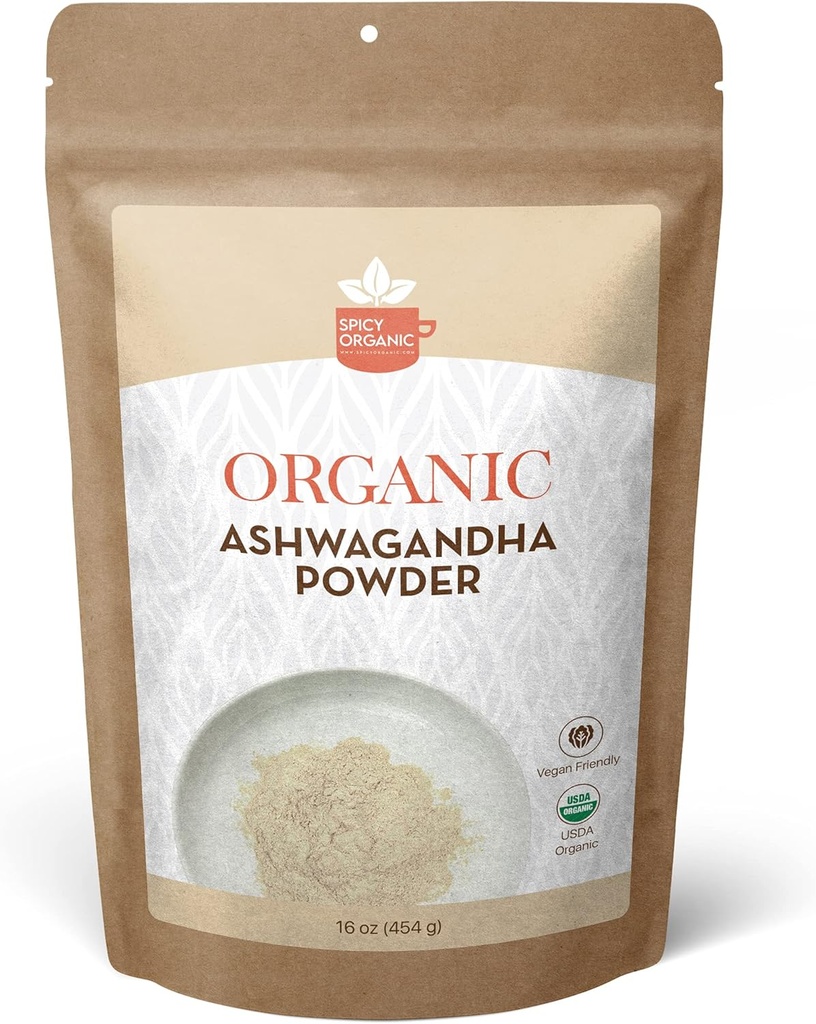 SPICY OrganIC Organic Ashwagandha Root אבקת - 1 lb., non-GMO, 100% Raw מהודו - גינסנג ההודי (עםניה Somnifera) - תמיכה בלחץ טבעי, אנרגיה ובריאות החיסון