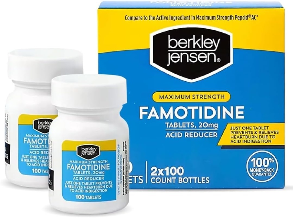 berkley jensen כוח מקסימלי Famotidine 20 מ"ג - (200 הרוזן), טבליות Acid מופחת, Relieves Meal-Induced Heartburn & Acid Indigestion הסימפטומים, All-Day Heartburn Prevention & Relief