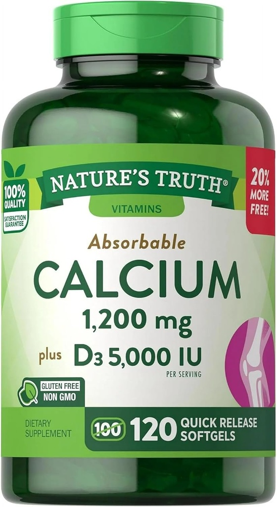 האמת של הטבע: Calcium 1200 מ"ג פלוס D3 5000 IU לשרת במהירות לשחרר Softgels - 120 ct, Pack של 2