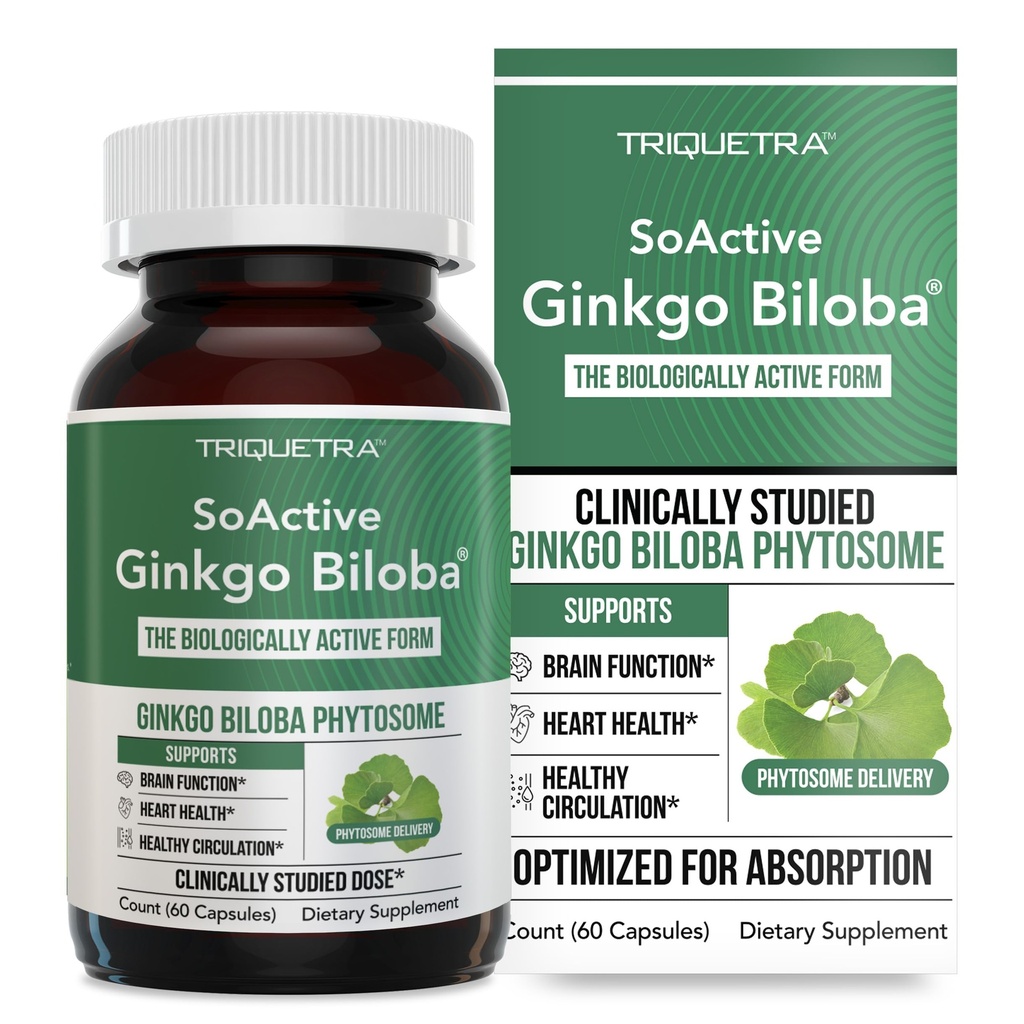 SoActive Genekgo Biloba עם גינקוס אלקטרונית Phytosome | Clinically Stud Enhanced Absorption for Brain, Heart & Memory Support - 180 מ"ג - מסייע לשמור על Circulation & Cognitive Health (60 קפסולות)