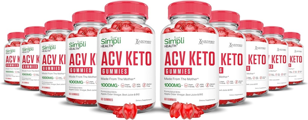 (10 Pack) Simpli Health Keto ACV חניכיים מתקדמות פורמולה 1000MG Ketonature Keto Gummies Apple Cider Vinegar פורמולה עם אבקת מיץ Pomegranate B12 טבעוני non GMO 600mys