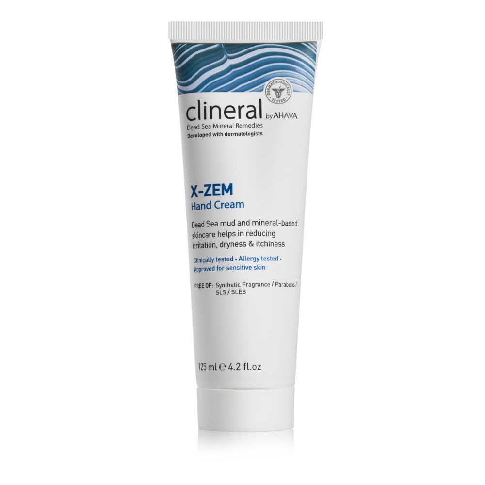 AHAVA Clineral X-Zem Hand Cream - Relieves חוסר נוחות מ dermatitis, נלחם אדמומיות, יבשות ואצ'יness, מרכך כתמים יבשים וחוספסים, עם שמן היפפו, Shea Butter & Osmoter, 4.2 Fl.Oz.