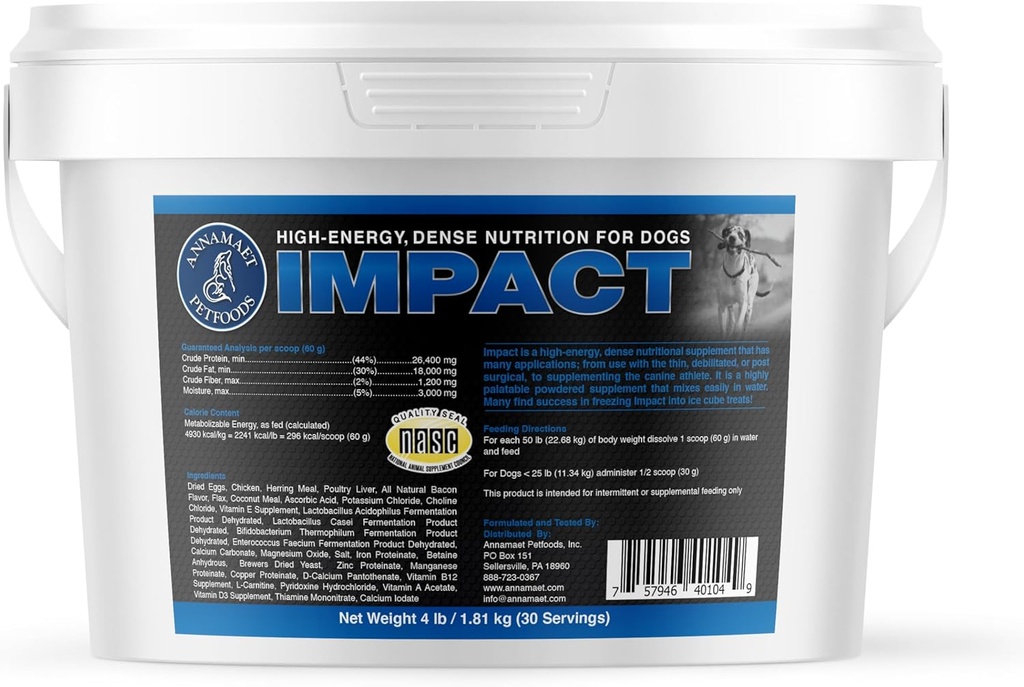 Annamaet Impact - High-Energy Dense Nutrition תוסף לכלבים - מסייע לתמוך במשקל בריא ב Canine Athletes, פוסט-Surgical Dogs with Fastמטבוליזם - 4 lb